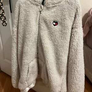 Tommy Hilfiger Cream Fleece Sherpa Zip Up Teddy Jacket